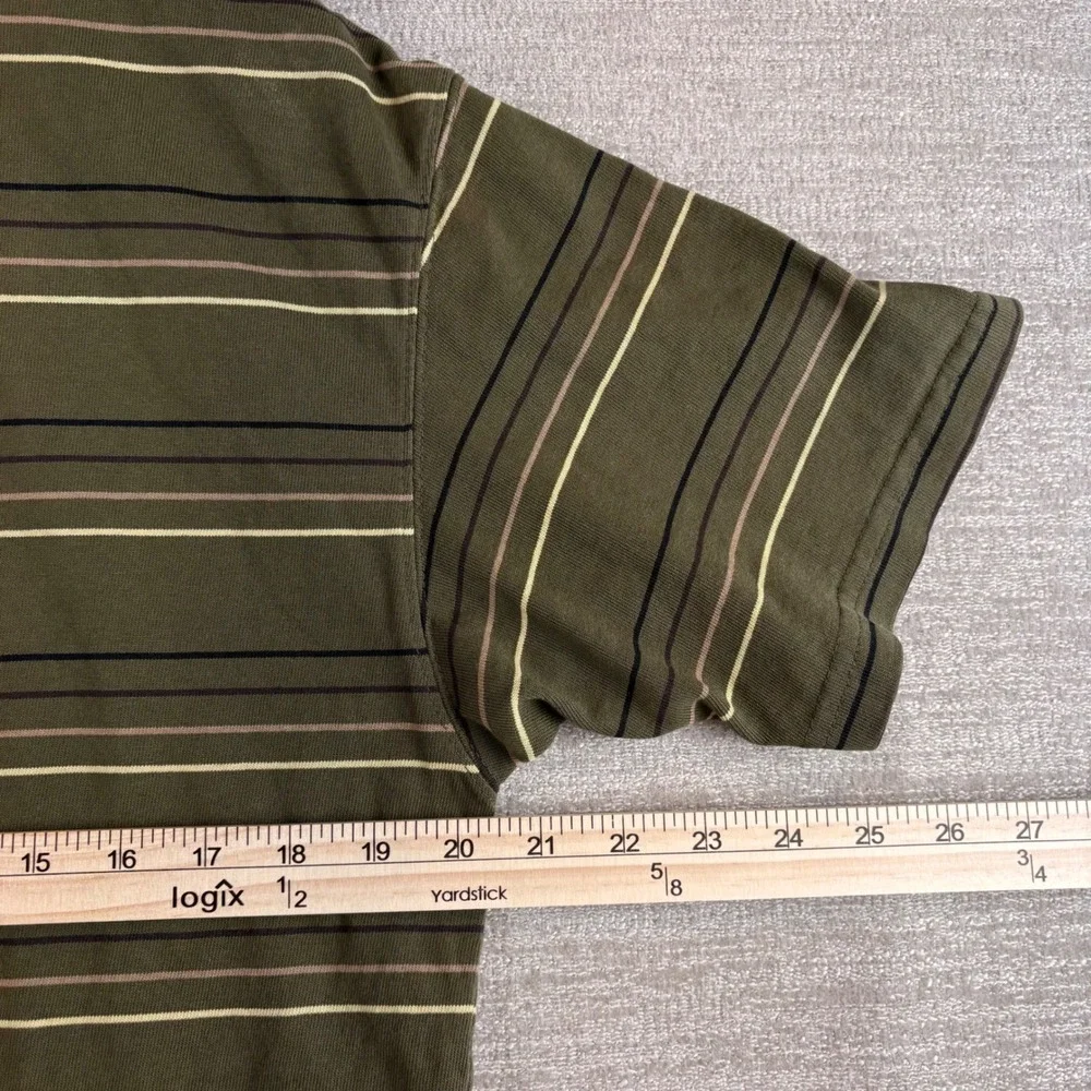 The Nike Tee Mens Striped T-Shirt Olive Green Loose Fit Embroidered Logo S Retro